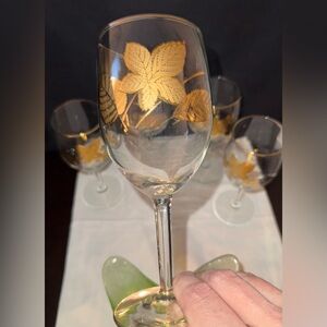 5 Libbey “Gold Leaves” water/wine glasses.